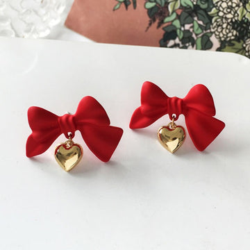 Autumn Winter New Fashion Sweet Christmas Earrings for Women Vintage Statement Red Bowknot Drop Earrings 2021 Trend Jewelry Gift daiiibabyyy